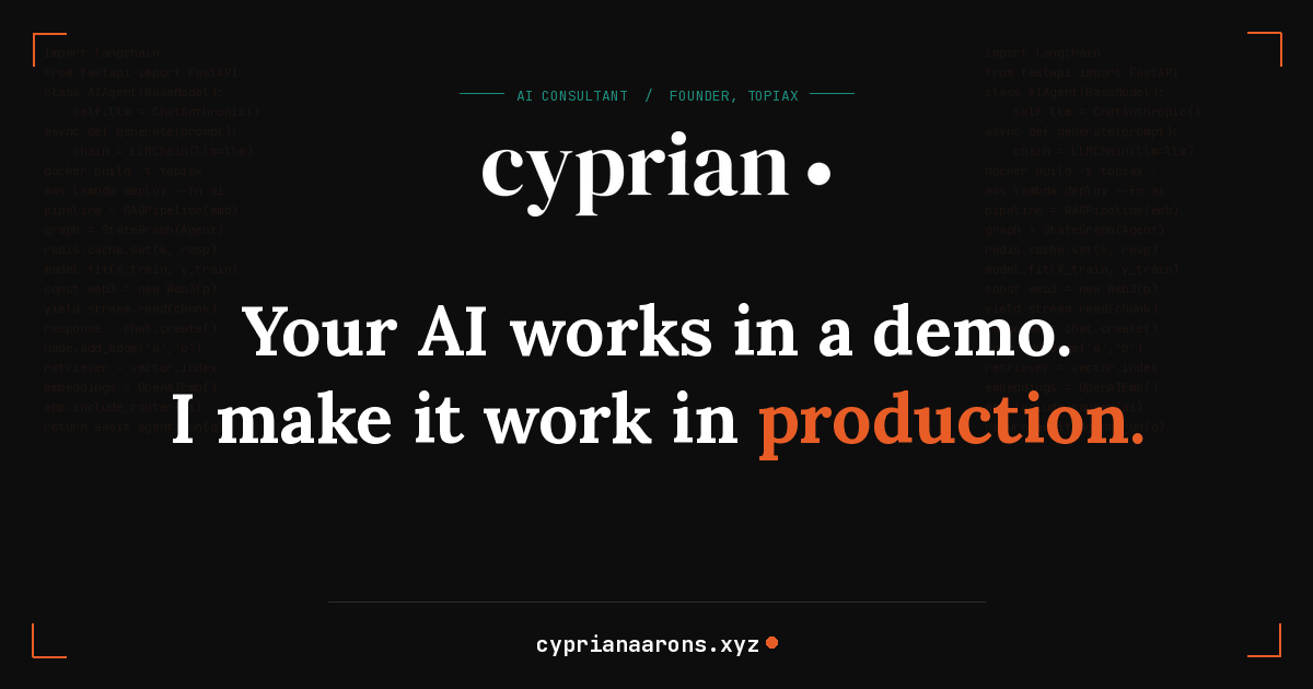 A warm site card that says AI should work in production